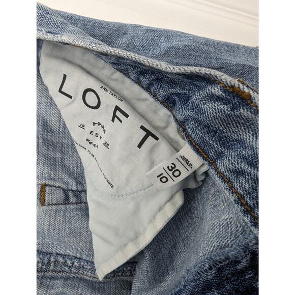 Ann Taylor LOFT Shorts Size 10 Denim Cut Off Embroidered Upcycled - Picture 3 of 9
